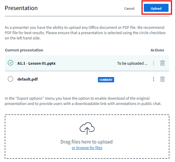 Screenshot of the starting page