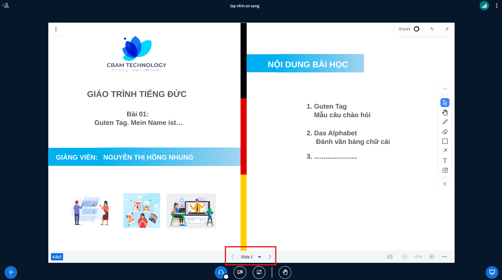 Screenshot of the starting page